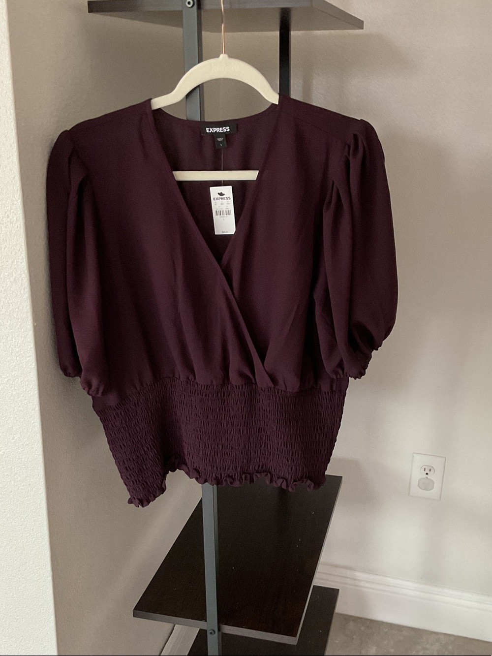 Express Women's Plum Surplice Smocked-Hem Blouse